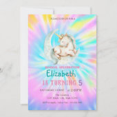 マジカルユニコーンムーンレインボー絞り染め誕生日 招待状 (正面)