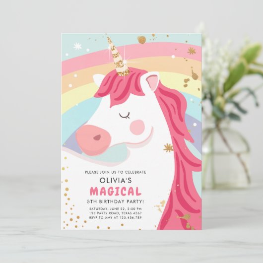 マジカルユニコーンレインボーガール誕生日招待状 招待状 (スタンド正面)