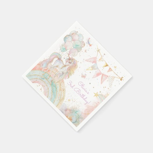 マジカルユニコーンレインボーバースデーパーティー スタンダードカクテルナプキン (角)