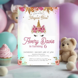 マジカルユニコーンレインボーピンクフローラ誕生日 招待状