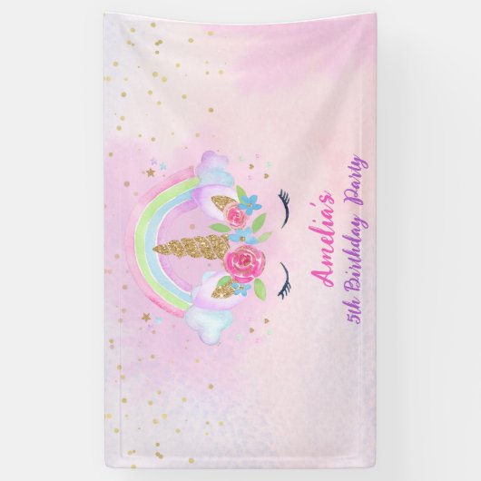 マジカルユニコーンレインボーピンク誕生日 横断幕 (縦)