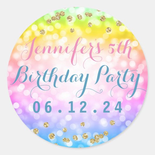 マジカルユニコーンレインボーベビー子供の誕生日パーティー ラウンドシール (正面)