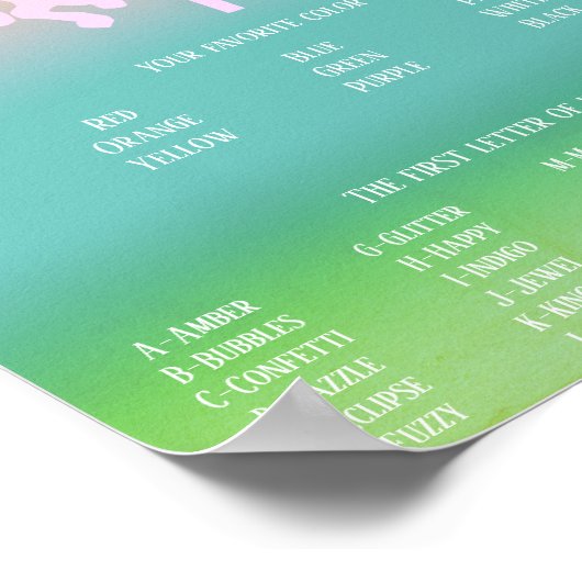 マジカルユニコーンレインボー誕生日ネームゲーム ポスター (角)