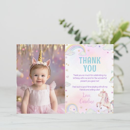 マジカルユニコーンレインボー誕生日写真 サンキューカード (スタンド正面)