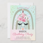 マジカルユニコーンレインボー3rdバースデーピンクティール(緑がかった色) 招待状 (正面)