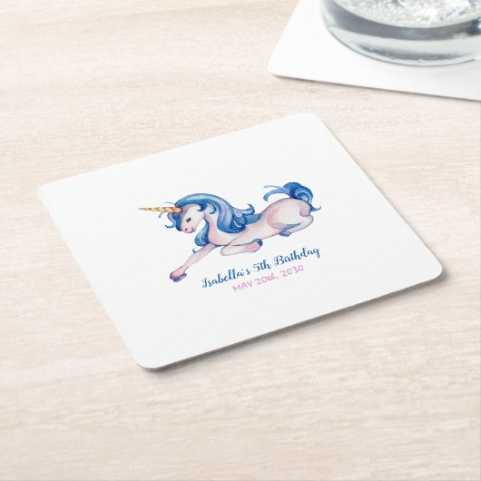 マジカルユニコーンレインボー5thバースデーパーティー スクエアペーパーコースター (アングル)