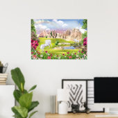 マジカルユニコーン王国 – ファンタジー城景観 ポスター (ホームオフィス)