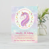 マジカルユニコーン誕生日ガールパーティの招待状 招待状 (スタンド正面)