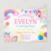 マジカルユニコーン誕生日ガール招待状カード 案内ポストカード (正面)