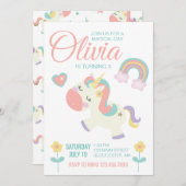 マジカルユニコーン誕生日パーティーの招待パステル 招待状 (正面/裏面)