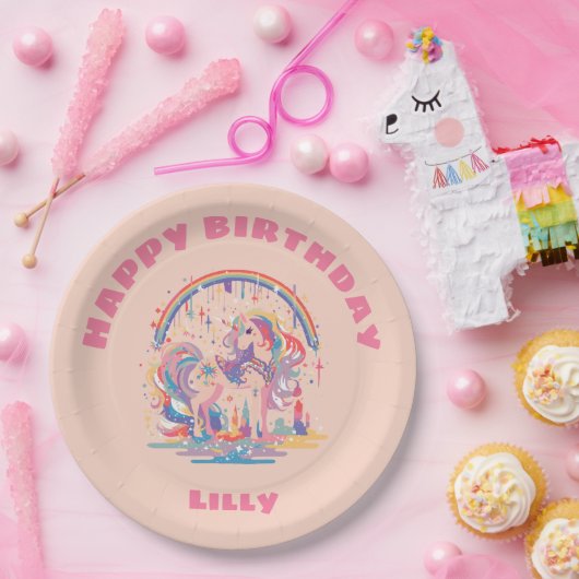 マジカルユニコーン誕生日パーティー ペーパープレート (パーティー)