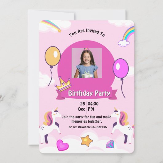 マジカルユニコーン誕生日パーティー 招待状 (正面)