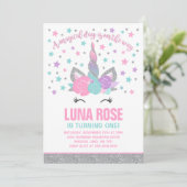 マジカルユニコーン誕生日招待状ピンク&シルバー 招待状 (スタンド正面)