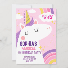 マジカルユニコーン誕生日招待状レインボー 招待状
