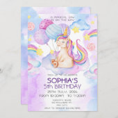 マジカルユニコーン誕生日招待状レインボー 招待状 (正面/裏面)