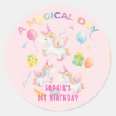 マジカルユニコーン誕生日招待状 ラウンドシール (正面)