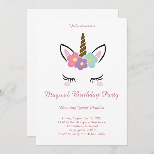 マジカルユニコーン誕生日招待状 招待状 (正面/裏面)