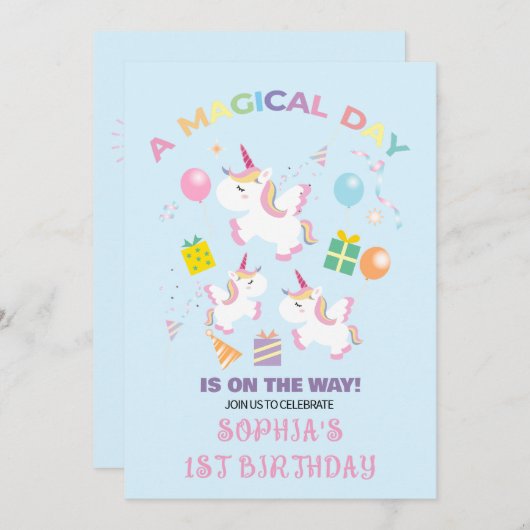 マジカルユニコーン誕生日招待状 招待状 (正面/裏面)