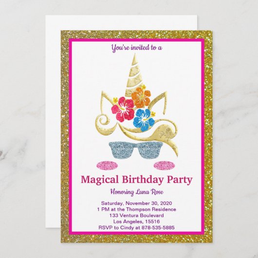 マジカルユニコーン誕生日招待状 招待状 (正面/裏面)