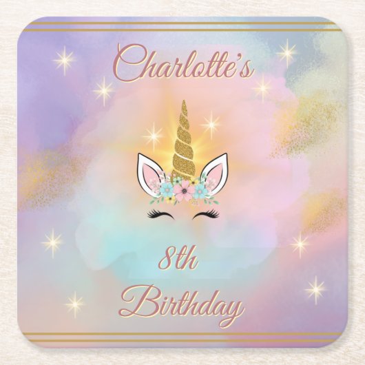 マジカルユニコーン誕生日 スクエアペーパーコースター (正面)