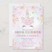 マジカルユニコーン誕生日/パステルピンクパープル金ゴールド 招待状 (正面)