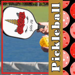 マジカルユニコーン金ゴールドグリッターホーンアンドレッドローズ ピックルボールラケット