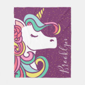 マジカルユニコーン金ゴールドグリッター ガーリー フリースブランケット (正面)