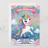 マジカルユニコーン3rd誕生日招待状 | ピンク 招待状 (正面/裏面)