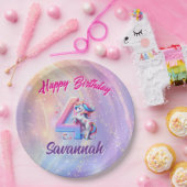 マジカルユニコーン4thバースデーパステルパープル ペーパープレート (パーティー)