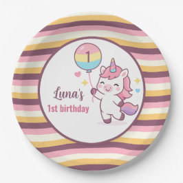 マジカルユニコーン&レインボーガール 1歳の誕生日パーティー ペーパープレート