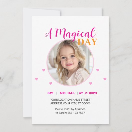 マジカルユニコーン&レインボー誕生日 招待状 (裏面)