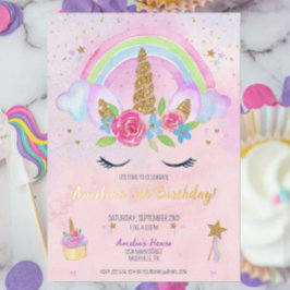 マジカルユニコーン レインボー 誕生日 インビテーション 箔招待状