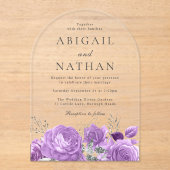 マジカルラベンダーパープルフローラ結婚アーチズ アクリル招待状 (正面)