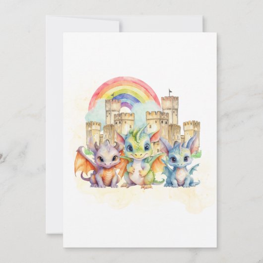 マジカルレインボーキャッスルキュートベビードラゴン誕生日 招待状 (裏面)