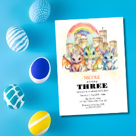 マジカルレインボーキャッスルキュートベビードラゴン誕生日 招待状