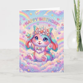 マジカルレインボーバニーの誕生日お祝い子供向け カード