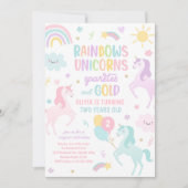 マジカルレインボーパステルユニコーンバースデーパーティー 招待状 (正面)