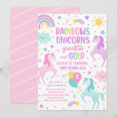 マジカルレインボーパステルユニコーンバースデーパーティー 招待状 (正面/裏面)