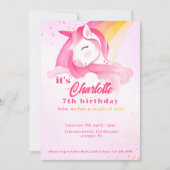 マジカルレインボーパステルユニコーンQrコード誕生日 招待状 (正面)