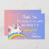 マジカルレインボーピンクパステルキュートユニコーン誕生日 サンキューカード (正面/裏面)