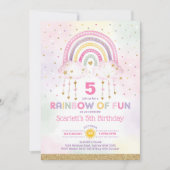 マジカルレインボーピンク金ゴールドクラウドズ誕生日 招待状 (正面)