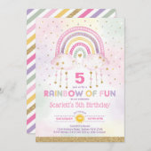 マジカルレインボーピンク金ゴールドクラウドズ誕生日 招待状 (正面/裏面)