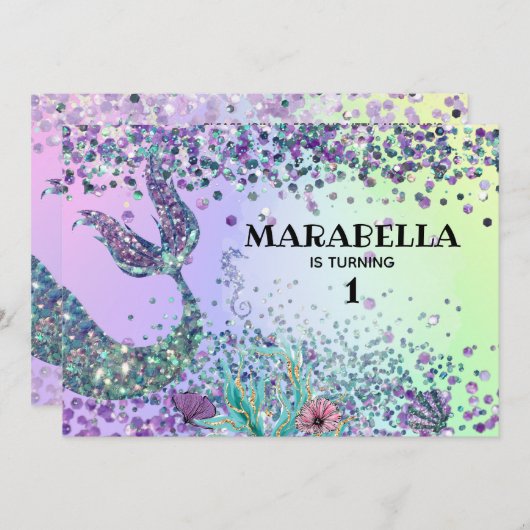 *～*マジカルレインボーマーメイドズテール誕生日   招待状 (正面/裏面)