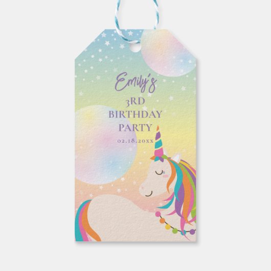 マジカルレインボーユニコーンガールバースデーパーティー ギフトタグ (裏面)