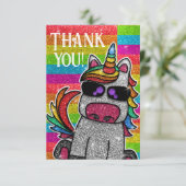 マジカルレインボーユニコーングリッターお洒落誕生日 サンキューカード (スタンド正面)