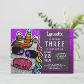 マジカルレインボーユニコーングリッターお洒落誕生日 招待状 (スタンド正面)