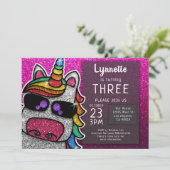 マジカルレインボーユニコーングリッターお洒落誕生日 招待状 (スタンド正面)