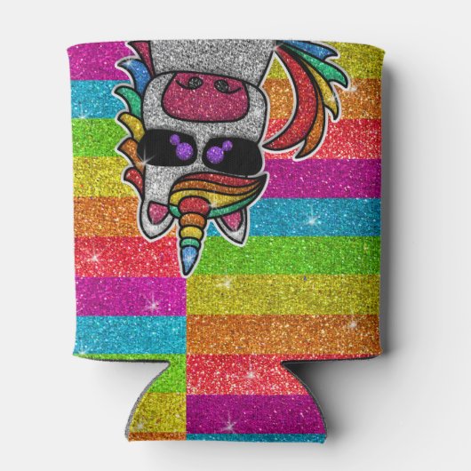 マジカルレインボーユニコーングリッターお洒落誕生日 缶クーラー (裏面)