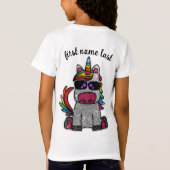 マジカルレインボーユニコーングリッターお洒落誕生日 Tシャツ (裏面)