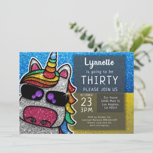 マジカルレインボーユニコーングリッターウクライナ誕生日 招待状 (スタンド正面)